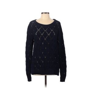 Tommy Hilfiger Long Sleeve Navy Blue Solid Open Weave Pullover Sz Large